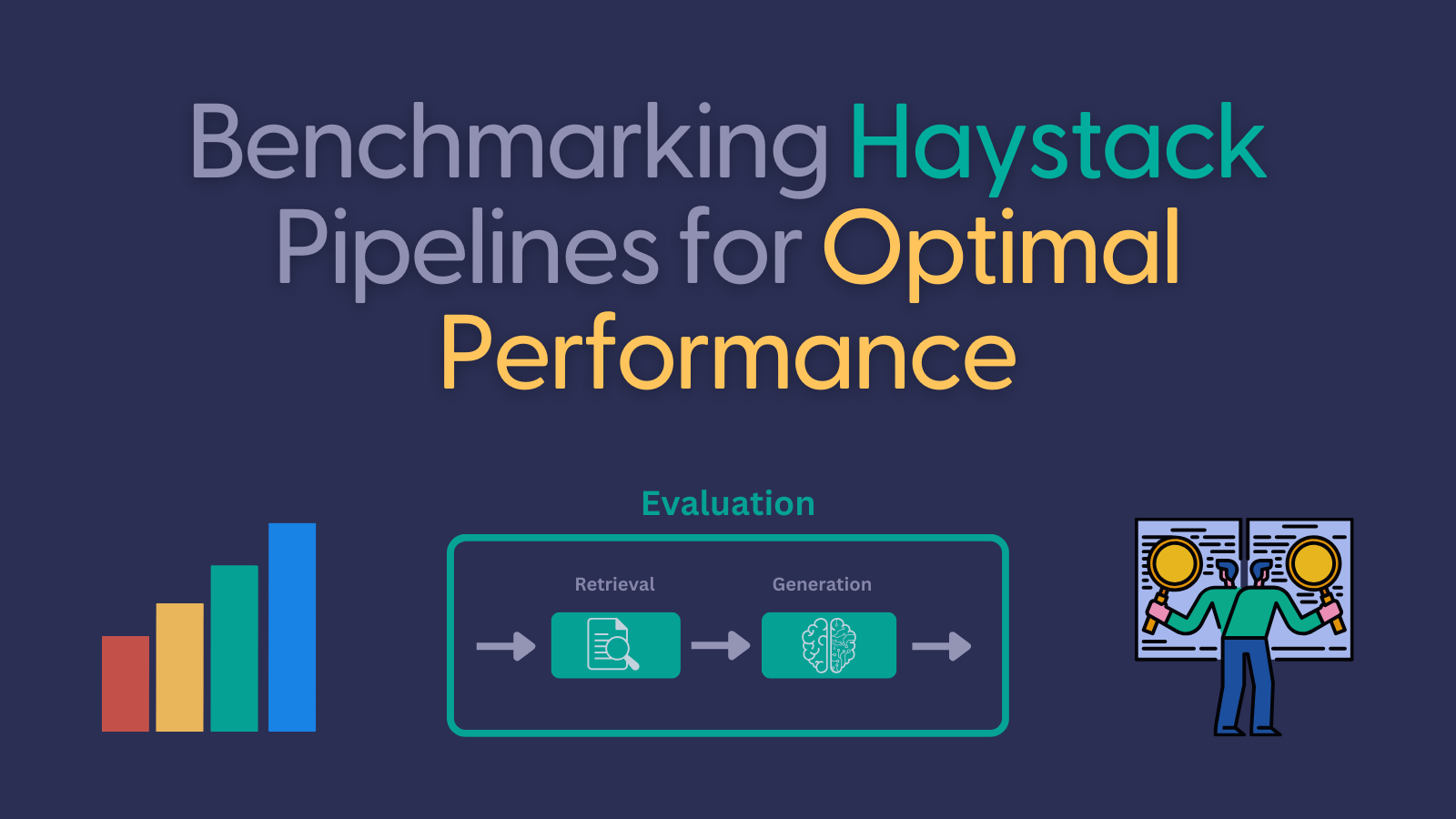 'Benchmarking Haystack Pipelines for Optimal Performance' text with illustrations about evaluation and benchmarking